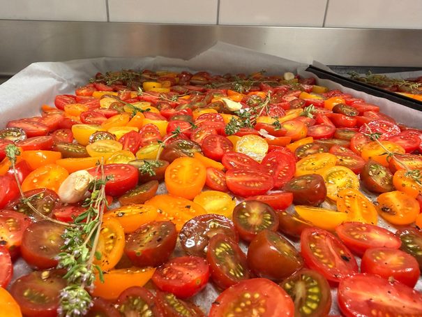 Fresh cherry tomatoes for Farina's Roman pizza