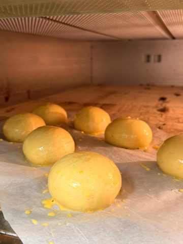 Dough balls proofing at Farina Pizza