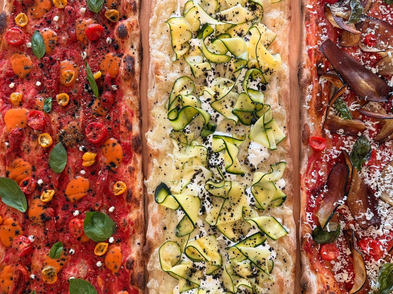 Roman-style pizza al taglio with seasonal toppings at Farina, Geneva
